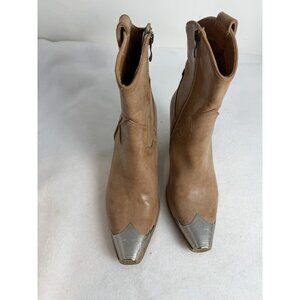 Beast Fashion Faux Leather Western Tan Boots W/ Metal Toe Women’s SZ 7